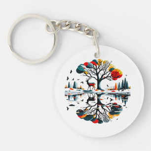Majestic Stag in Snowy Winter Forest Key Ring