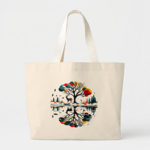 Majestic Stag in Snowy Winter Forest Large Tote Bag