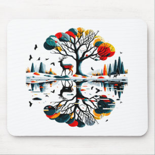 Majestic Stag in Snowy Winter Forest Mouse Mat