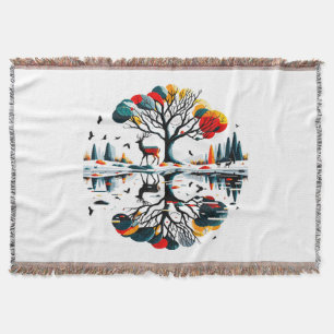 Majestic Stag in Snowy Winter Forest Throw Blanket