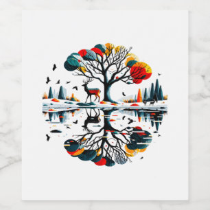 Majestic Stag in Snowy Winter Forest Wine Label