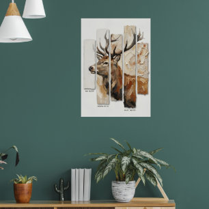 Majestic Stag Portrait Art Poster Rustic Deer Wi