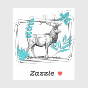 Majestic Stag & Turquoise Leaves - Vintage Art