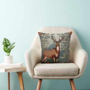 Majestic Stag William Morris Inspired Floral Cushion