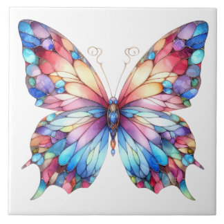 Majestic Stained Glass Butterfly Radiance  Tile