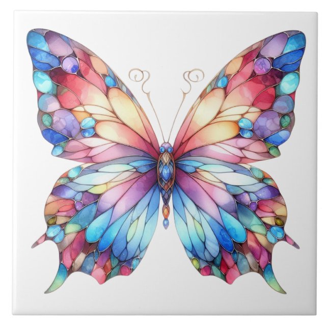 Majestic Stained Glass Butterfly Radiance  Tile (Front)