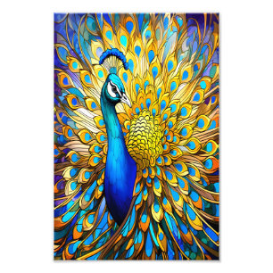 Majestic Stained Glass Peacock Art Nouveau Style Photo Print