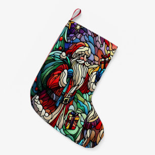 Majestic Stained Glass Santa and Reindeerts Small Christmas Stocking