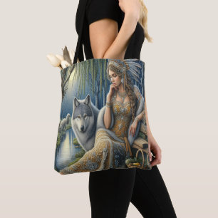 Majestic Stained Glass Santa and Reindeerts Tote Bag