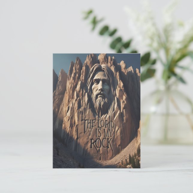 Majestic Statue of Jesus: The Lord Is My Rock Postcard (Standing Front)