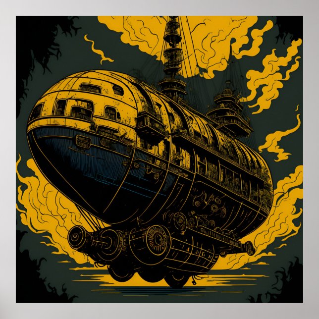 Majestic Steampunk Airship Poster (Front)