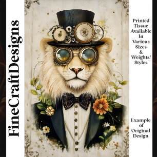 Majestic Steampunk Lion In Hat K1 Decoupage Tissue Paper