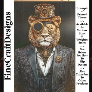 Majestic Steampunk Lion In Suit AC1 Decoupage Tissue Paper