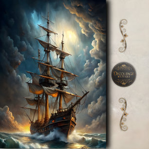 Majestic Storm Cloud Tall Ship Decoupage Tissue Paper