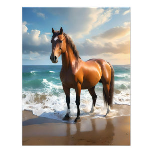 **"Majestic Stride: Proud Brown Horse on the Beach Photo Print