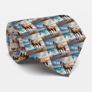 **"Majestic Stride: Proud Brown Horse on the Beach Tie
