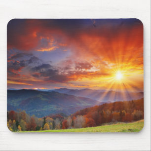 Majestic sunrise in the mountains landscape mouse mat