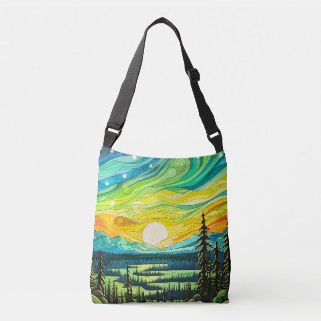 Majestic Sunset Abstract Illustration Crossbody Bag (Front)