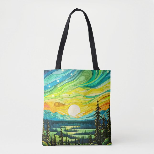Majestic Sunset Abstract Illustration Tote Bag (Front)