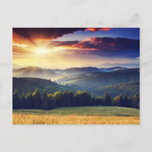 Majestic sunset in the mountains landscape 4 postcard