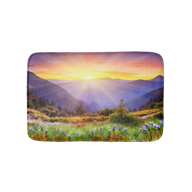 Majestic sunset in the mountains landscape bath mat (Front)