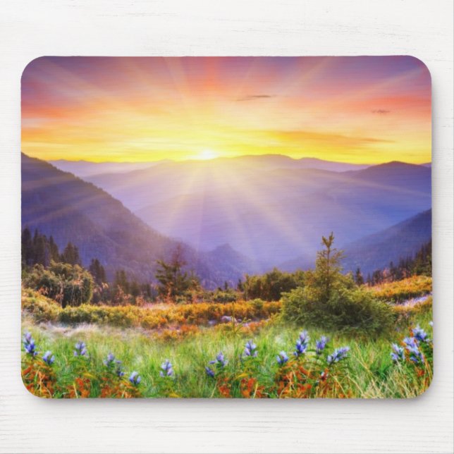 Majestic sunset in the mountains landscape mouse mat (Front)