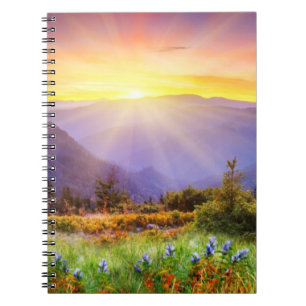Majestic sunset in the mountains landscape notebook