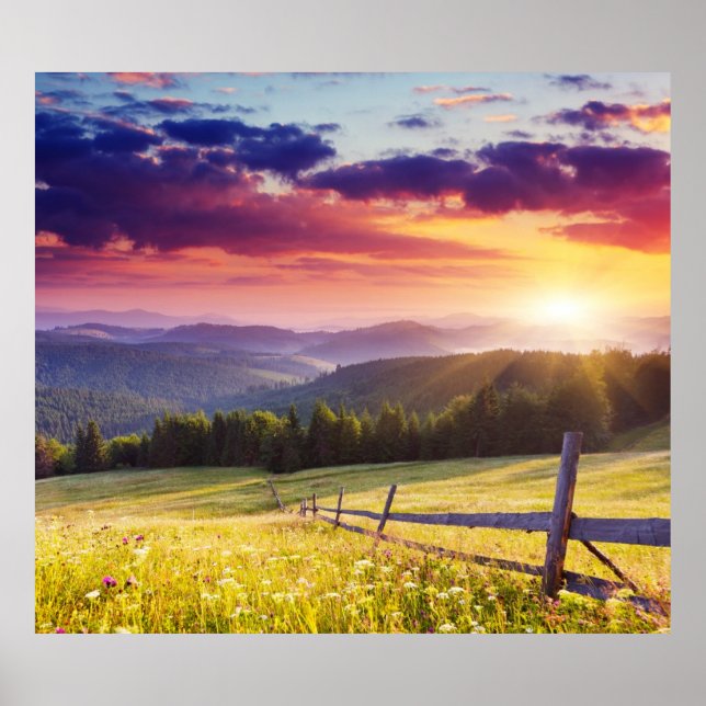 Majestic sunset in the mountains poster (Front)