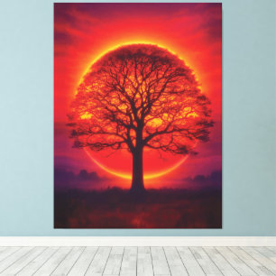 Majestic Sunset Tree Silhouette Fire Sky Canvas Print