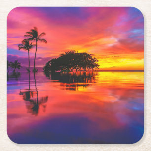 Majestic Sunset   Wailea Beach, Maui, Hawaii Square Paper Coaster