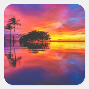 Majestic Sunset Wailea Beach, Maui, Hawaii Square Sticker