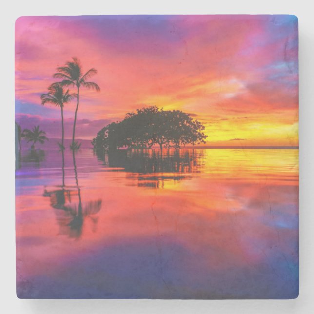 Majestic Sunset | Wailea Beach, Maui, Hawaii Stone Coaster (Front)