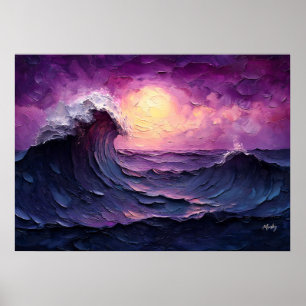 Majestic Sunset Wave in Textured Oil Style Poster