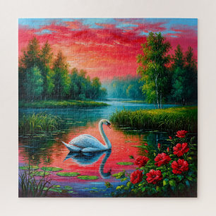 Majestic Swan Gliding on a Serene Lake Jigsaw Puzzle