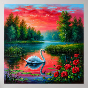 Majestic Swan Gliding on a Serene Lake Poster