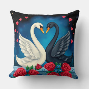 Majestic Swans Under Moonlit Sky Cushion