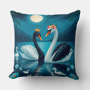 Majestic Swans Under Moonlit Sky Cushion