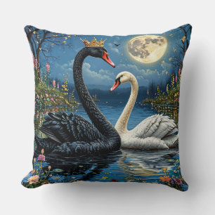 Majestic Swans Under Moonlit Sky Cushion