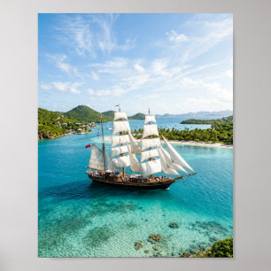 Majestic Tall Ship Sailing Crystal Turquoise Carib Poster