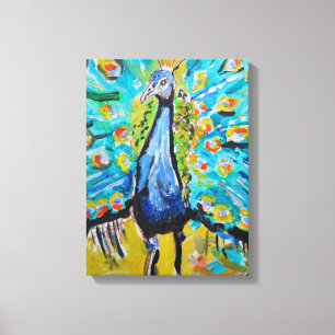 Majestic Teal Peacock Expressionist Canvas Print