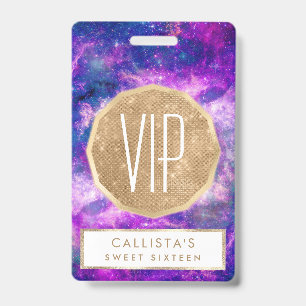 Majestic Teal Purple Starry Space Nebula ID Badge