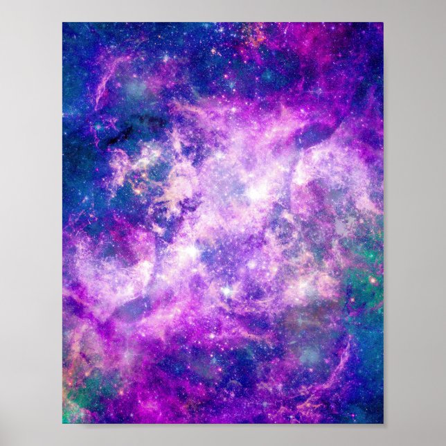 Majestic Teal Purple Starry Space Nebula Poster (Front)