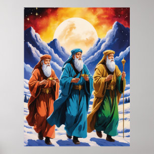 Majestic Three Wise Men Journey Christmas Poster