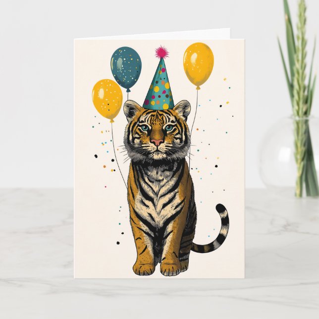 Majestic Tiger Birthday Party Greeting Card (Front)