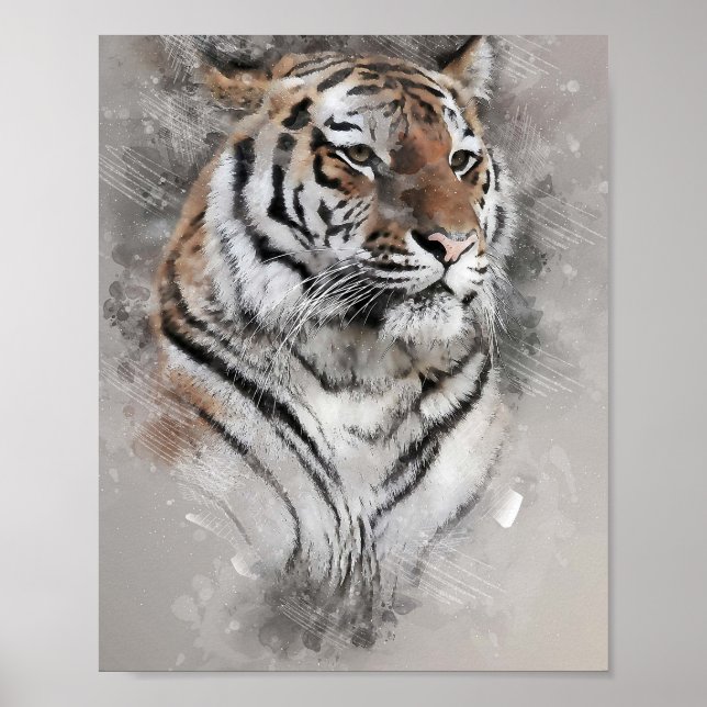 majestic tiger head face watercolor oil painting poster (Front)
