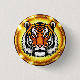 Majestic Tiger Head With Glowing Golden Lights 3 Cm Round Badge