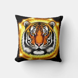 Majestic Tiger Head With Glowing Golden Lights Cushion