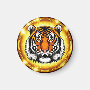 Majestic Tiger Head With Glowing Golden Lights Magnet
