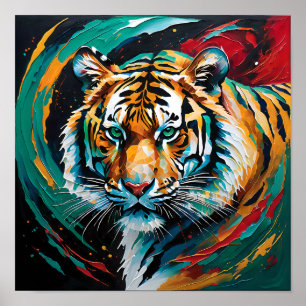 Majestic Tiger in Abstract Brushstrokes Poster