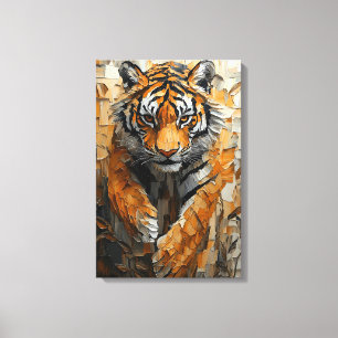 Majestic Tiger in Dynamic Impasto Motion Canvas Print